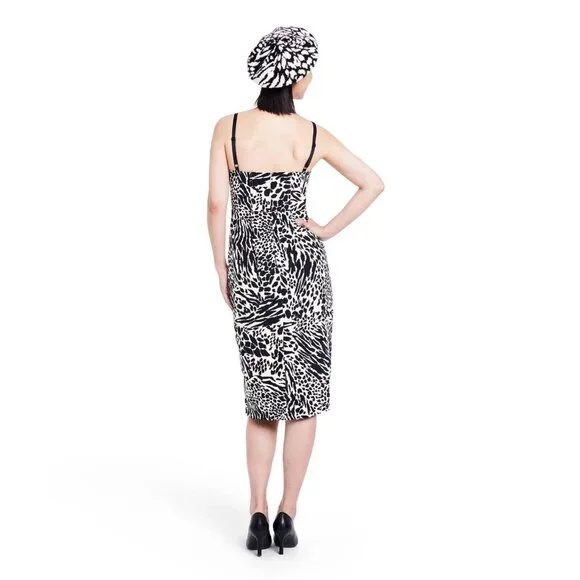 Sergio Hudson Size XXS Black & White Animal Print Bustier Sleeveless Midi Dress - Picture 3 of 8
